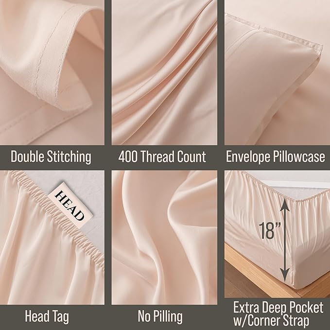 Bella Coterie Luxury Bamboo Viscose Cal King Size Sheet Set | 100% Organically Grown | Ultra Soft | Cooling for Hot Sleepers | 18" Deep Pocket [Champagne]