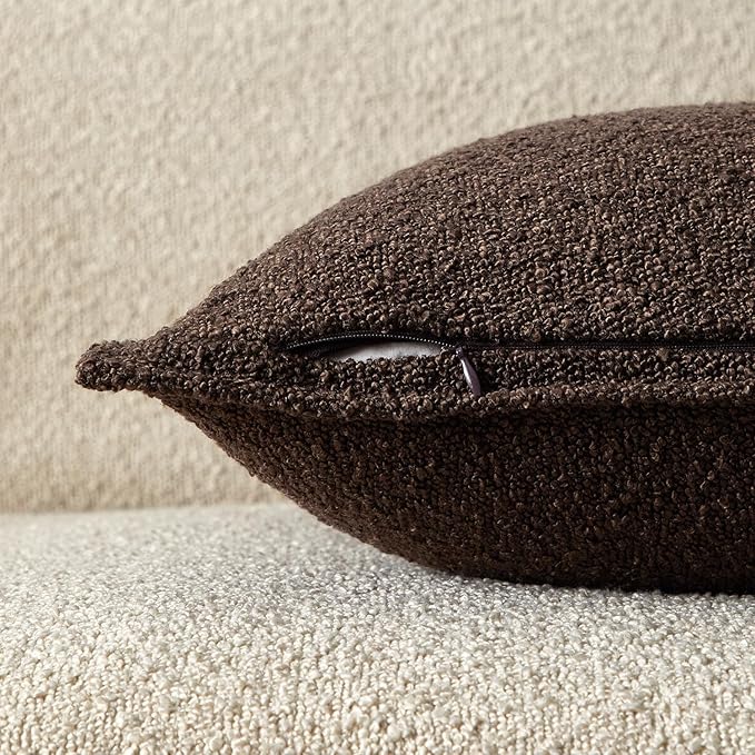 JUSPURBET Brown Decorative Pillow Covers 18x18 Set of 2 Throw Pillow Covers for Couch Sofa Bed Cozy Boucle Textured Cushion Covers Cases with Hidden Zipper for Living Room Home Decor