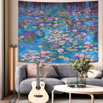 kampdream Landscape Tapestry, Scenery Art Wall Tapestries, Nature Wall Decor for Bedroom Living Room Backdrop Blue Impressionist Pond Lotus 36×48 inches