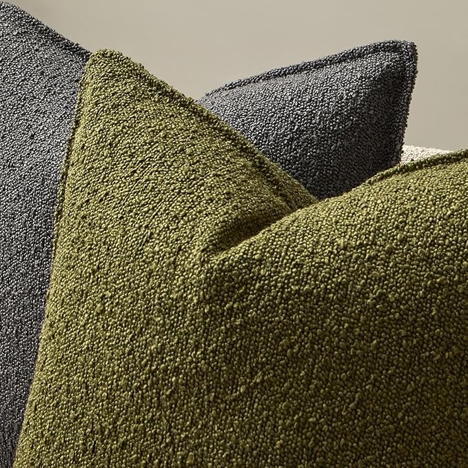 JUSPURBET 26x26 Pillow Covers Set of 2 Decorative Throw Pillow Covers Case for Couch Sofa Bed Soft Boucle Textured Cushion Covers with Hidden Zipper for Home Decor Living Room,Olive Green
