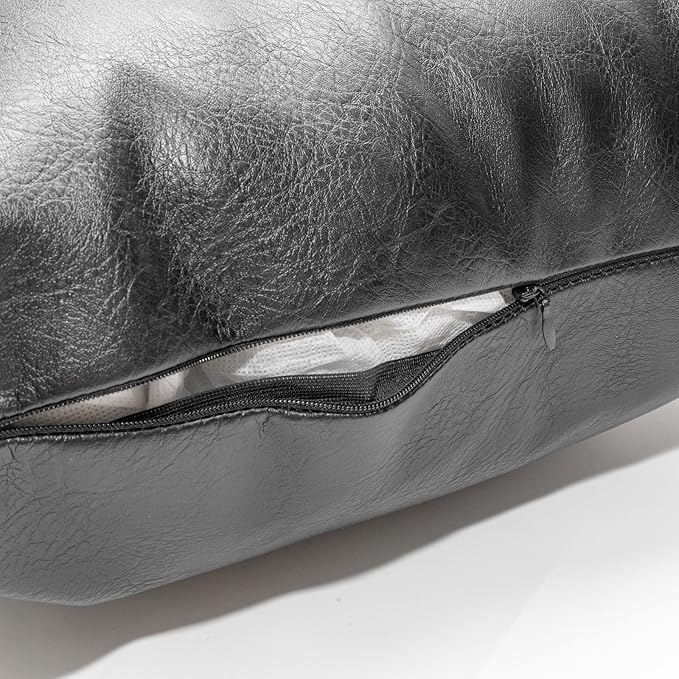 Faux Leather Throw Pillow Covers 20X20 Inch Set of 2 Black Outdoor Modern Farmhouse Solid Decorative Pillow Covers for Room Couch Living Bedroom Bed Sofa
