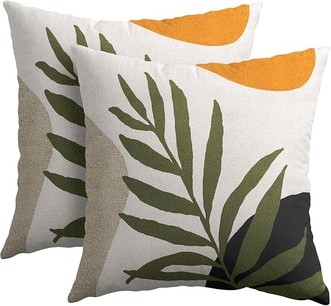 Spring Boho Pillow Covers 20x20 Set of 2 Abstract Mid Century Throw Pillow Covers Green Pillowcase Linen Decoration Farmhouse Soft Decorative Aesthetic Cushion Case Couch for Indoor Outdoor Home Decor