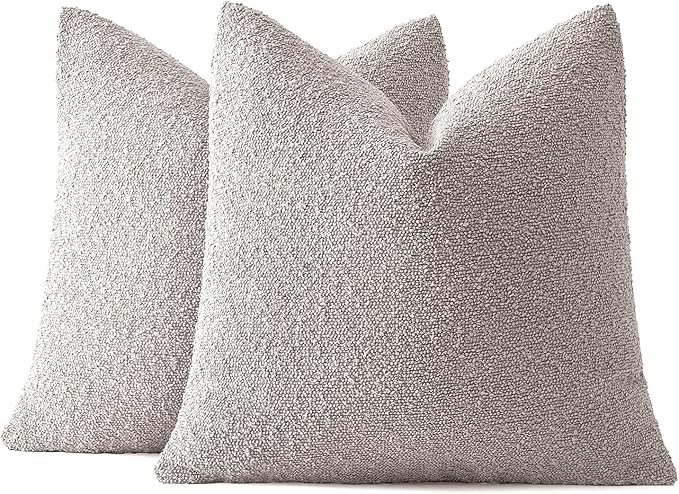 MIULEE 18x18 Inch Decorative Pillow Covers for Couch Bed Set of 2 Textured Boucle Neutral Winter Throw Pillows Cloud Grey Accent Solid Cushion Pillowcases Sofa Livingroom Home Decor