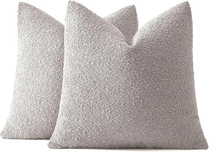 MIULEE 18x18 Inch Decorative Pillow Covers for Couch Bed Set of 2 Textured Boucle Neutral Winter Throw Pillows Cloud Grey Accent Solid Cushion Pillowcases Sofa Livingroom Home Decor