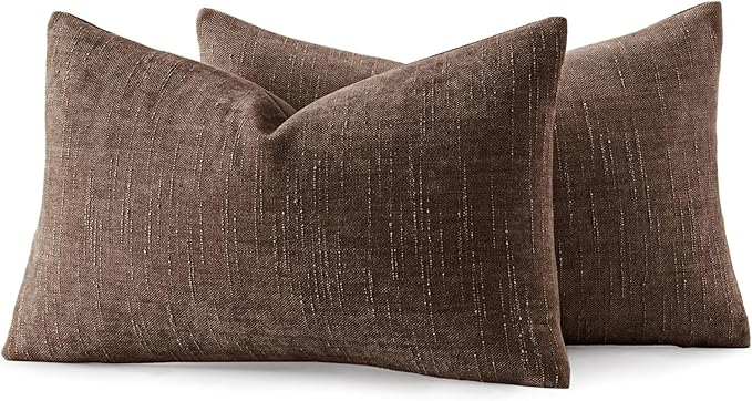 MIULEE Pack of 2 Decorative Throw Pillow Covers Soft Chenille Lumbar Accent Throw Pillows Solid Textured Cushion Covers for Couch Sofa Bedroom Living Room 20x12 Inch, Chocolate