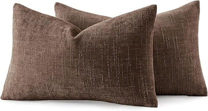 MIULEE Pack of 2 Decorative Throw Pillow Covers Soft Chenille Lumbar Accent Throw Pillows Solid Textured Cushion Covers for Couch Sofa Bedroom Living Room 20x12 Inch, Chocolate