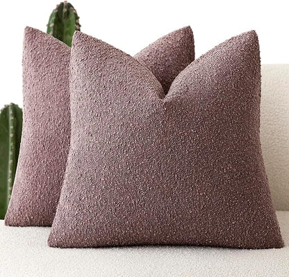Foindtower Set of 2, Decorative Textured Boucle Throw Pillow Covers Accent Solid Pillow Cases Neutral Soft Cozy Couch Cushion Case for Chair Sofa Bedroom Living Room Home Decor 16x16 Inch Dark Purple