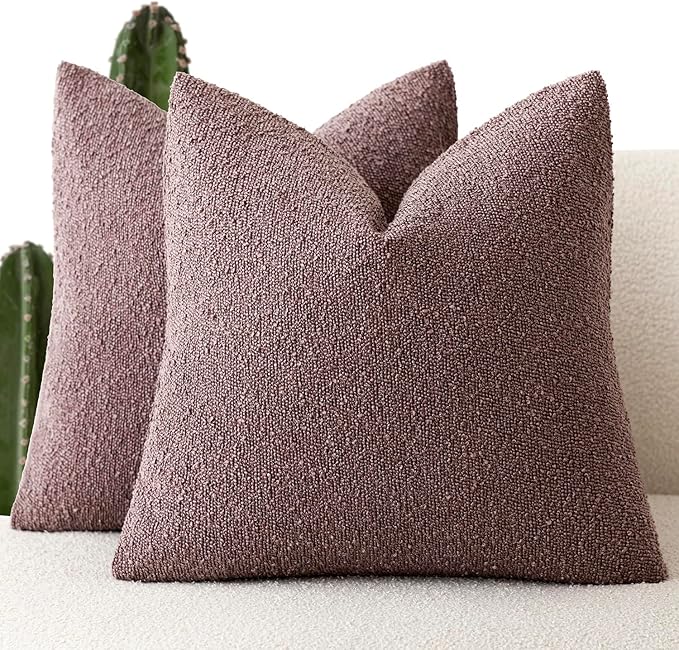 Foindtower Pack of 2, Decorative Textured Boucle Throw Pillow Covers Neutral Accent Solid Pillow Cases Cozy Soft Couch Cushion Case for Chair Sofa Bedroom Living Room Home Decor 22x22 Inch Dark purple