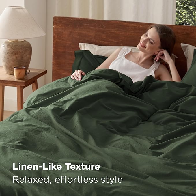 Bedsure 100% Washed Cotton Duvet Cover Oversized King - Olive Green Minimalist Cotton Duvet Cover Breathable - GentleSoft™ Plain Simple Bedding (Olive Green, Oversized King, 120"x98")