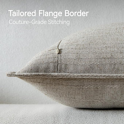 a moment Linen Pillow Covers Set of 2,Boho Farmhouse Throw Pillowcases Neutral Textured Decorative Covers for Couch Sofa Bed, Soft Linen Blend Accent Case Cushion Home Decor 20"x20" Beige Grey