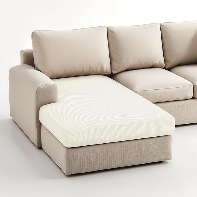 Hokway Stretch Chaise Cover Individual Couch Cushion Slipcovers Reversible Cushion Protector Slipcovers Sofa Cushion Protector Covers (Chaise Cover, Creamwhite)
