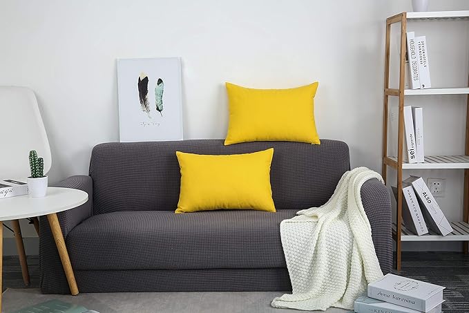 TangDepot Handmade Decorative Solid 100% Cotton Canvas Throw Pillow Covers/Pillow Shams, (12"x20", Yellow)