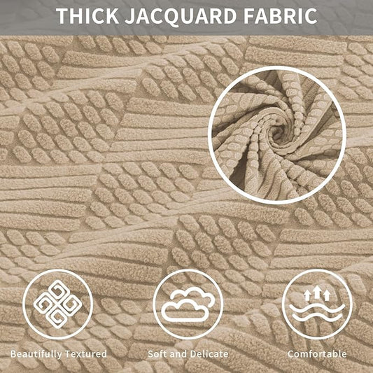 Easy-Going Waterproof Couch Cushion Covers for Couches and Sofas, Stretch Jacquard Sofa Seat Cover Replacement for Dogs, Pets & Kids, Durable Furniture Protector for Sofa Cushions, Camel