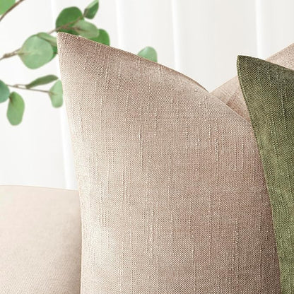 Foindtower Set of 2 Soft Textured Chenille Throw Decorative Pillow Covers Square Accent Solid Cushion Cover Cozy Neutral Farmhouse Pillow Case for Couch Sofa Bedroom Living Room 18x18 Inch,Cream Camel