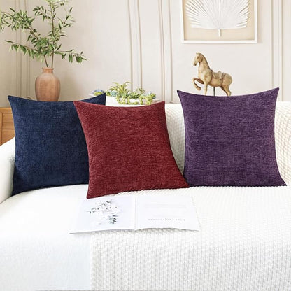 CaliTime Throw Pillow Covers Decorative 16 X 16 Inches Pack of 2 Cozy Chenille Cushion Cases for Couch Sofa Bed Living Room Home Navy Blue