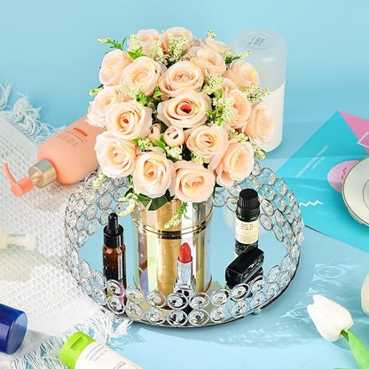 Elegant Silver Crystal Mirror Perfume Tray for Vanity, Coffee Table, and Home Decor - Small Glass Tray for Jewelry, Perfume, and Decorative Items - Bandeja para Perfumes, Perfume Trays for Dresser