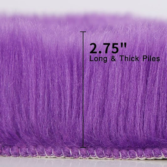 duduta Purple Faux Sheepskin Round Rug 4x4 ft, Fluffy Shag Fur Bedroom Nursery Kids Playroom Rug Dorm Decor Non Slip Washable