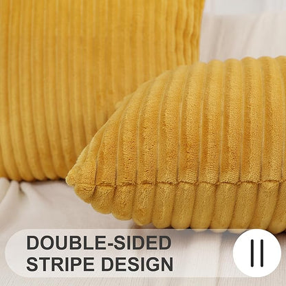 Simmore Decorative Spring Throw Pillow Covers 18x18 Set of 2, Soft Natural Plush Flannel Double-Sided Fluffy Couch Pillow Covers for Sofa Living Room, Mustard Yellow