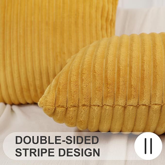 Simmore Decorative Spring Euro Sham Throw Pillow Covers 26x26 Set of 2, Soft Natural Plush Flannel Double-Sided Fluffy Couch Pillow Covers for Sofa Living Room, Mustard Yellow