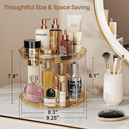 LAMU 2 Pack 2 Tier Lazy Susan Turntable Organizer 9.25'' Rotating Spice Rack Organization for Cabinet, Kitchen, Pantry, Countertop, Bathroom, Vanity, Medicine Cabinet Organizer, Amber