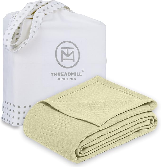 Threadmill Luxury Cotton Blankets for Queen Size Bed | All-Season 100% Cotton Queen Size Blanket | Aster Cozy Lightweight, Soft Breathable Coverlet fits Full Size Bed, 90x92 | Sage Green