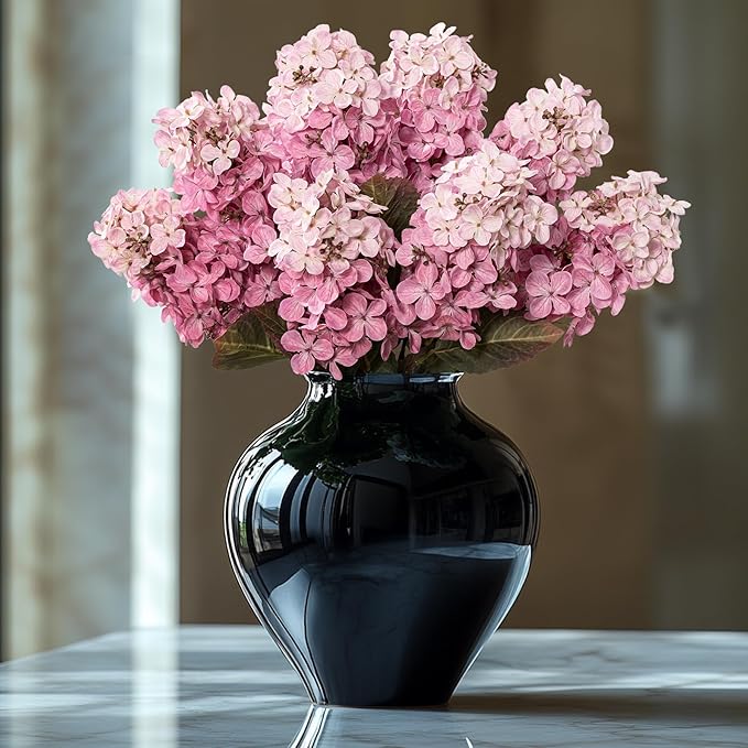 Hydrangea Artificial Flowers ,Fall Hydrangeas Artificial Flowers, Fake Fall Dried Hydrangea Decoration,Faux Silk Flower With Stems Winter Decor Indoor and outdoor(Pink 24"8pcs) Without Vase