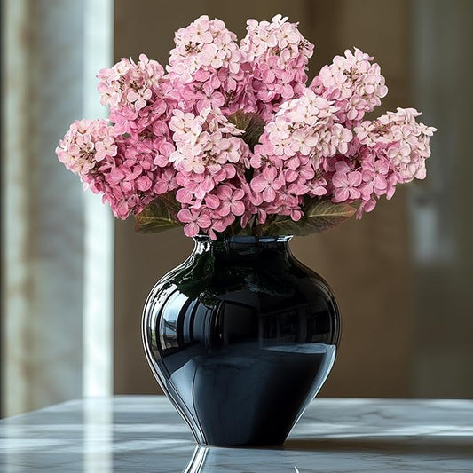 Hydrangea Artificial Flowers ,Fall Hydrangeas Artificial Flowers, Fake Fall Dried Hydrangea Decoration,Faux Silk Flower With Stems Winter Decor Indoor and outdoor(Pink 24"8pcs) Without Vase