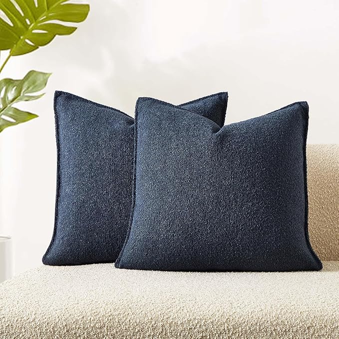 JUSPURBET 24x24 Pillow Covers Set of 2 Decorative Throw Pillow Covers Case for Couch Sofa Bed Soft Boucle Textured Cushion Covers with Hidden Zipper for Home Decor Living Room,Navy Blue