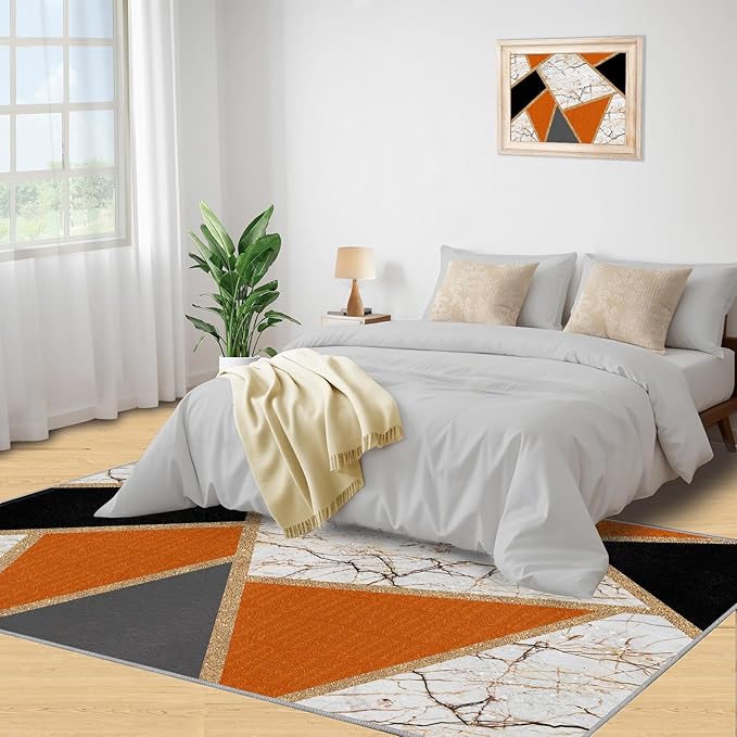Geometric Marble Area Rugs Stone Crackle Rug Modern Abstract Marble Rug for Living Room European Medieval Geometric Rugs for Bedroom Entryway Hallway 5x7ft