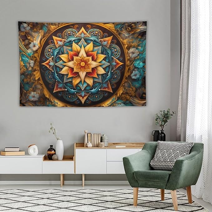 Smacget Mandala Floral Boho Multicolor Flower Psychedelic Wall Hanging for Bedroom Blue Orange Tarot Aesthetic Witchy Home Dorm Decor Hippie Tapestry 40"X28"