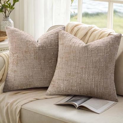 decorUhome Spring Oatmeal Chenille Throw Pillow Covers 20x20 Set of 2 Textured Slubby Couch Pillow Covers Farmhouse Accent Modern Neutral Decorative Pillow Cases for Bed Sofa Living Room