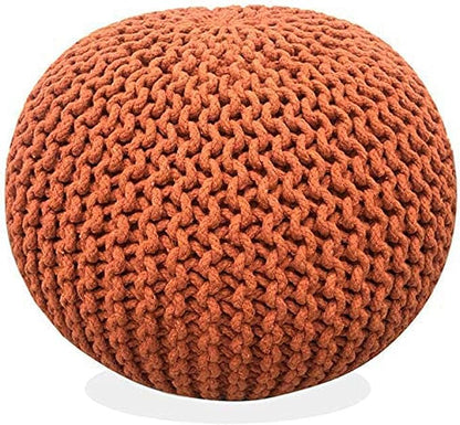 FRELISH DECOR Round Pouf Ottoman Hand Knitted 100% Cotton Pouf Foot Stool Knitted Bean Bag - Floor Chair for Living Room Bedroom - Foot Rest for Couch (20 Diameter x 14 Height) - Pumpkin Orange