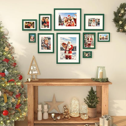 KINLINK 5x7 Picture Frame Green, Solid Wood Frames with Acrylic Plexiglass for 3.5x5/4x6 with Mat or 5x7 without Mat, Tabletop and Wall Display Photo Frame, Set of 4