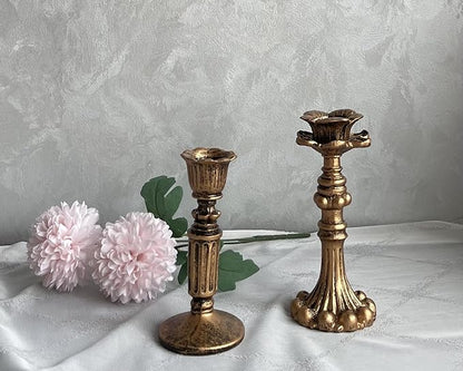French Nostalgic Floral Resin Candle Holder Antique Bronze/Furniture Decoration/Retro Ornaments Candlestick (A)