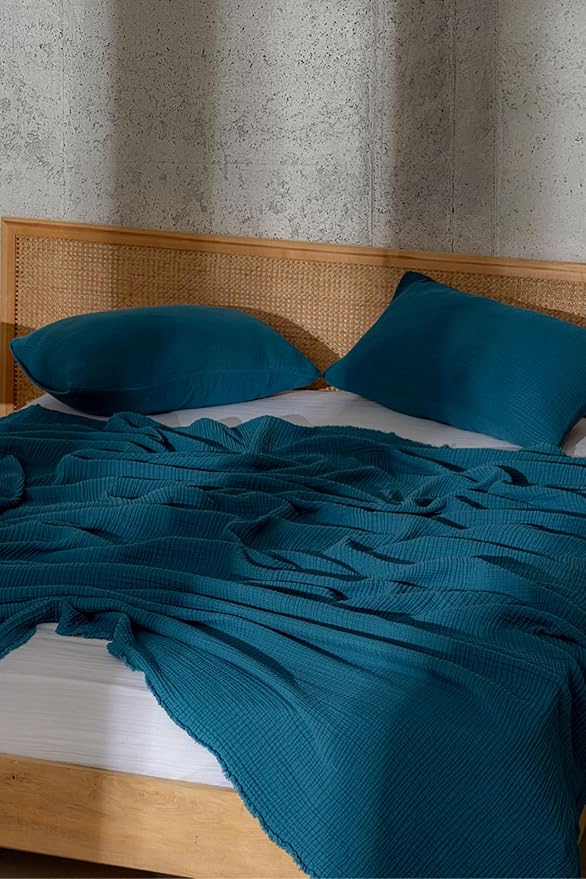 Muslin Blanket - Pure 100% Turkish Cotton Airy Soft Light Versatile Gauze Throw Blanket for Bed, Couch, Sofa (Petrol Blue, King Size (95" x 110" inch))