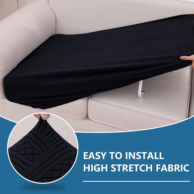 hyha Individual Couch Cushion Covers, Stretch Magic Sofa Seat Cushion Covers Washable, Dog Couch Sofa Slipcover for Pets, Kid with Elastic Bottom(2PC, Black)