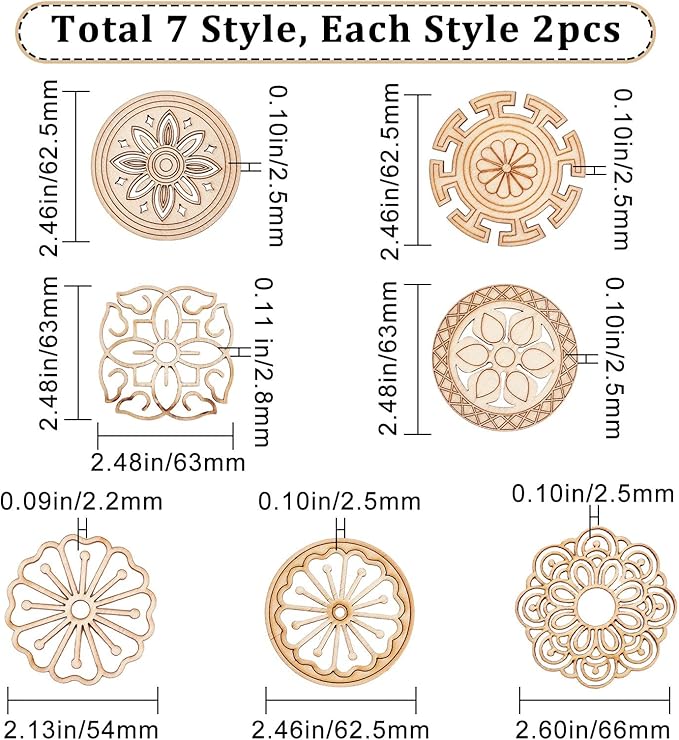 GORGECRAFT 7 Style 14Pcs Wooden Carved Onlay Appliques Carving Decal Corner Craft Unpainted Furniture Home Window Decoration Wood Carving Decal for Dresses Door Cabinet Wardrobe Ceiling, Round
