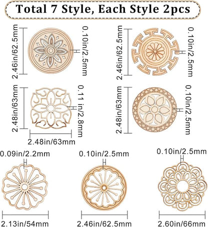 GORGECRAFT 7 Style 14Pcs Wooden Carved Onlay Appliques Carving Decal Corner Craft Unpainted Furniture Home Window Decoration Wood Carving Decal for Dresses Door Cabinet Wardrobe Ceiling, Round