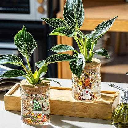 Christmas Vases, 2 Sizes Propagation Jars with Christmas Decorations Patterns, Desktop Glass Hydroponic Planter for Plant Cuttings, for Plant Lovers (18)