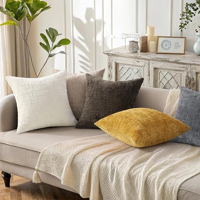 decorUhome Spring Dark Brown Chenille Euro Sham Throw Pillow Covers 26x26 Set of 2 Textured Slubby Couch Pillow Covers Farmhouse Accent Modern Neutral Decorative Pillow Cases for Bed Sofa Living Room