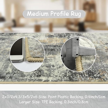 Lahome Modern Abstract Area Rug - 3x5 Gray Washable Entry Rug, Soft Non-Slip Contemporary Nursery Mat Indoor Throw Kitchen Carpet for Living Dining Bedroom Chair Decor