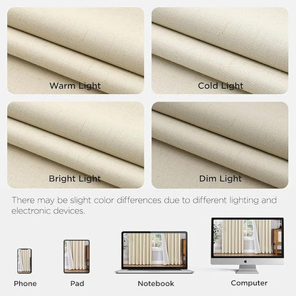 Joydeco 100% Blackout Pleated Curtains, Linen Window Curtains 2 Panel Sets 108 inches Long, Thermal Insulated Darkening Drapes for Bedroom(Bleached Sand,40'' Wx108'' L)