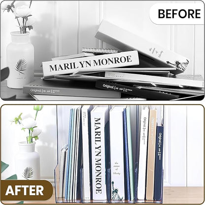 2-Pack Clear Acrylic Magazine File Holder, Vertical File Folder Holder, Acrylic Desk Organizer, Magazine Holder, Bookshelf Desk Office, Folder Organizer Document Rack + Phone Holder