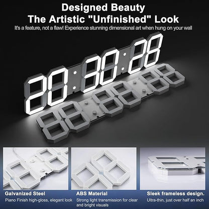Large Digital Wall Clock 27" with Remote Control,3D Led Clock Adjustable Brightness Timer 12/24 Hr Time/Date/Temperature for Living Room/Office/Restaurant