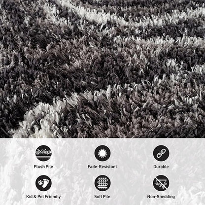Rugshop Abstract Marble Shag Area Rug Anthracite Dark Gray 4' x 6' Ideal for Small Living Rooms, Offices, or Beside The Bed