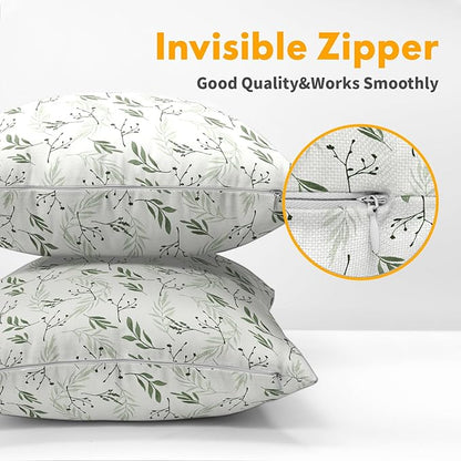 Sage Green Spring Pillow Covers 16x16 Set of 2 Leaves Throw Pillow Covers Neutral Pillowcase Linen Decoration Farmhouse Soft Decorative Plants Vintage Cushion Case Couch for Indoor Outdoor Home Decor