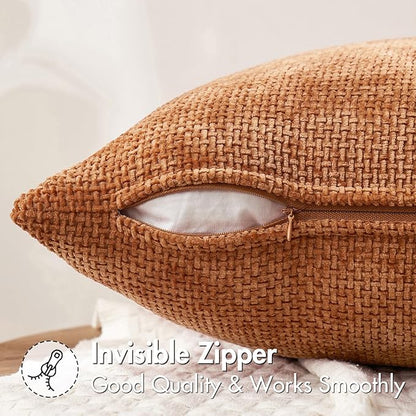 MIULEE Pack of 2 Fall Orange Decorative Pillow Covers 18x18 Inch Soft Chenille Couch Throw Pillows Farmhouse Cushion Covers for Home Decor Sofa Bedroom Living Room