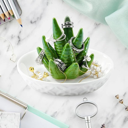 OSOPOLA Ceramic Aloe Jewelry Tray - Decorative Ring Holder Dish Key Tray Cute Jewelry Plate Trinket for Earrings,Necklaces,Women,Home Decor,Christmas Birthday Mother's Day Gifts HE02AV