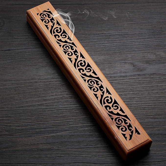 Incense Holder for Sticks, Bamboo Wood Incense-Stick Holder Ash Catcher, Incense Burner Holder for Meditation Yoga Spa Room Decor, 9.3 inch