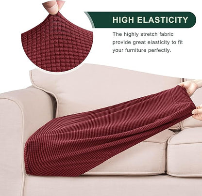 CHUN YI 2Piece Stretch Couch Cushion Covers, Sofa Seat Slipcovers for Pets, Suitable for Armchair Loveseat Sofa with Spandex Jacquard Washable Fabric (2Piece,Wine)